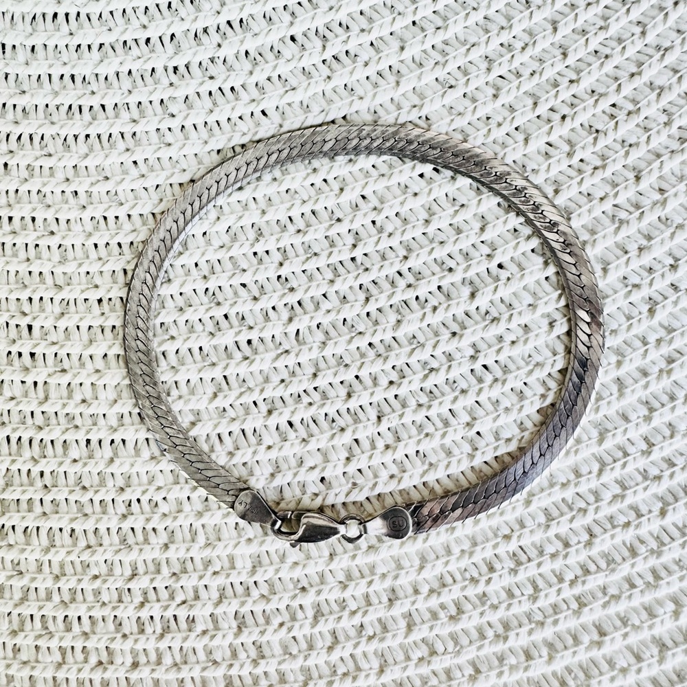 VTG Chunky 925 Italian Sterling Silver Herringbon Bracelet  7.5 inches  7.31g TW - Picture 6 of 6
